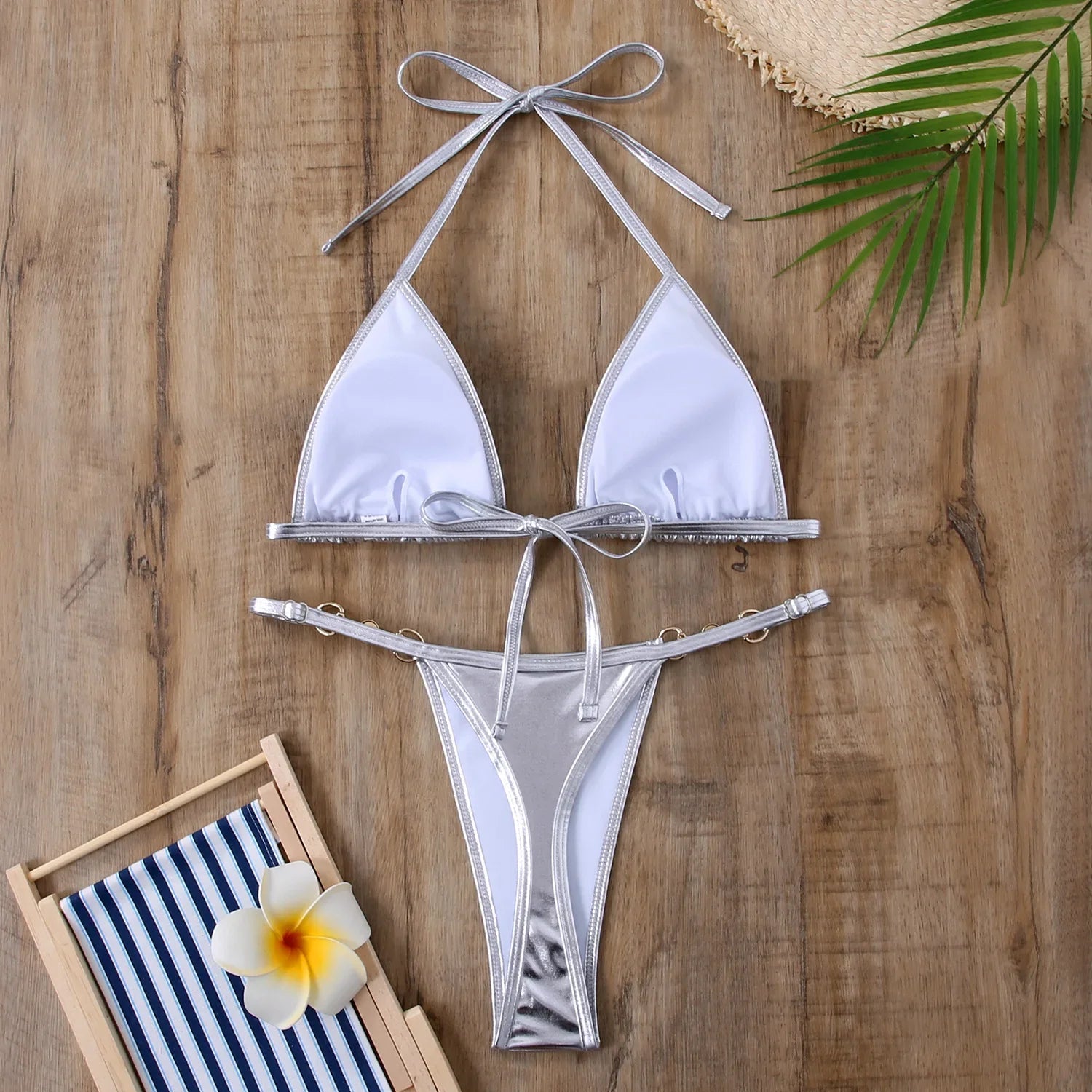 Shiny Pink Micro Bikini 2026 Mujer Women Sexy PU Pearls Push Up Thong Swimsuit Summer Bathing Suit Bandage Holiday Swimwear