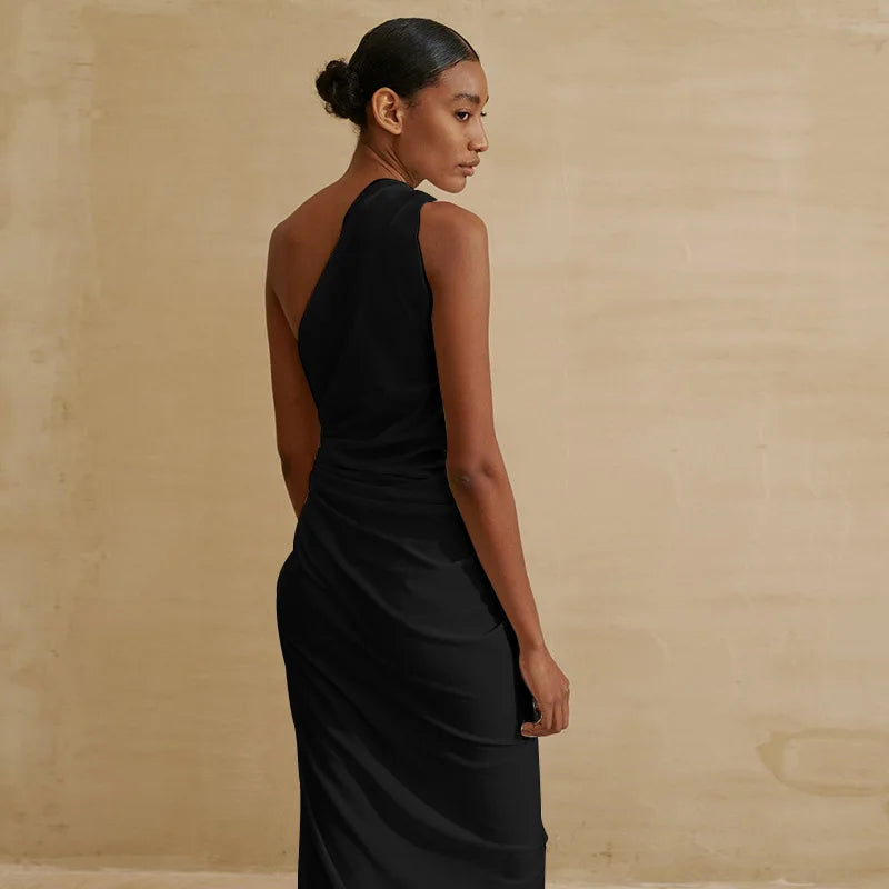 Sexy One-shoulder Asymmetric Black White Beach Dress Midi Beach Cover Up Woman Swimwear Bikini Tunic Kimono Beachwear Outfit