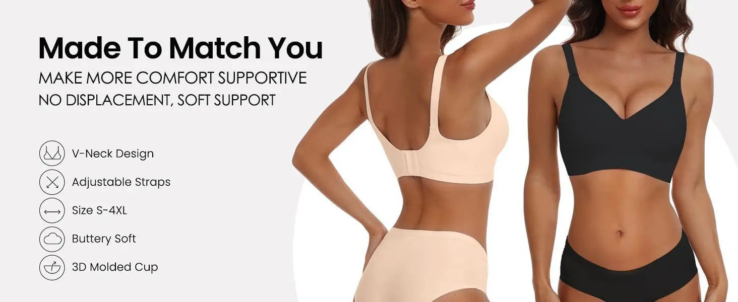 Women's Seamless Underwear 3/4 Cup and Thin Molded Cup Bra Wire-free Shaping Underwear Comfortable and Breathable Push Up