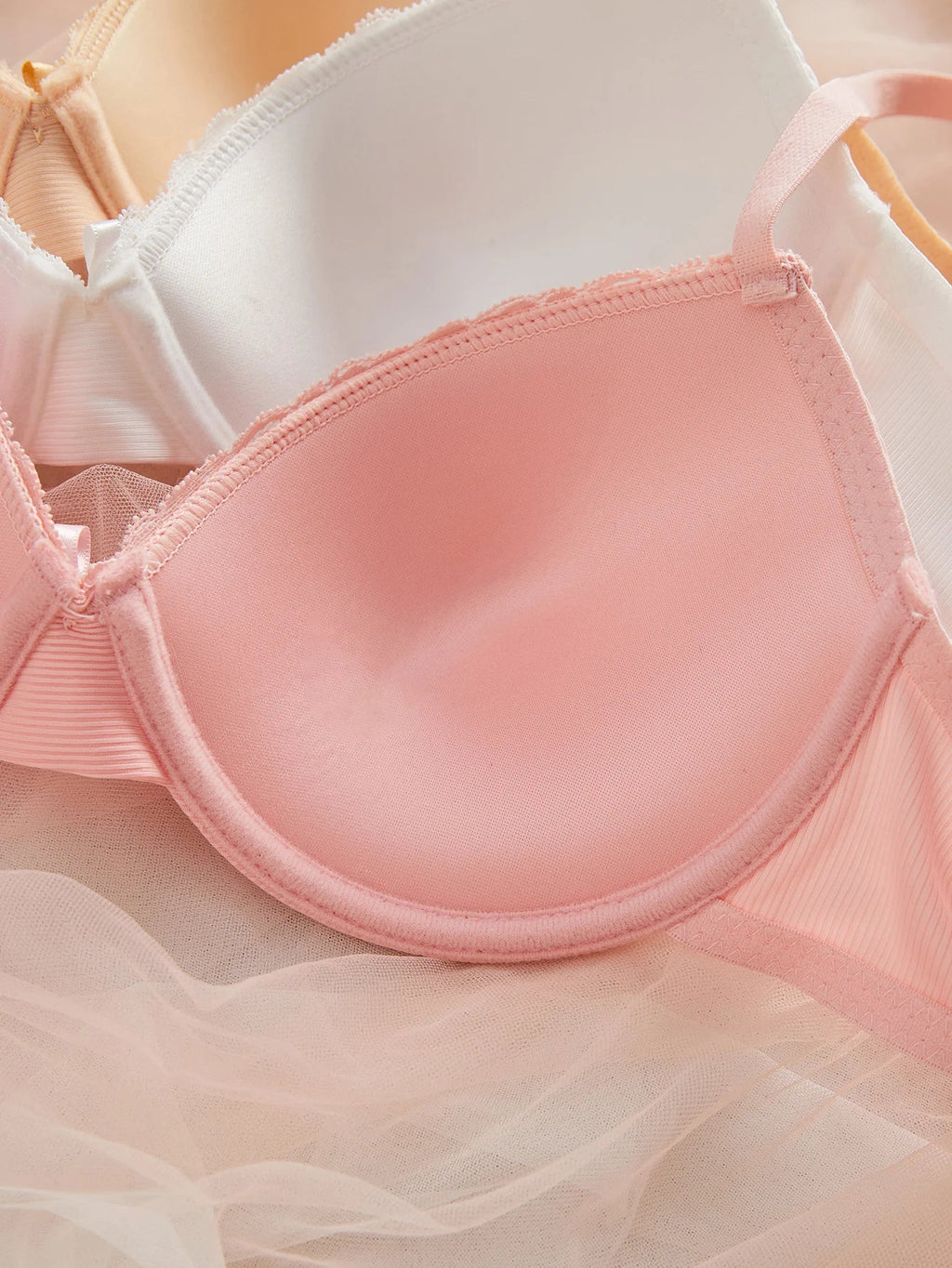 3PCS Women's Underwear Set Lace Trim Ribbed Push Up Bra Bow Comfortable Underwire Support Women's Bra