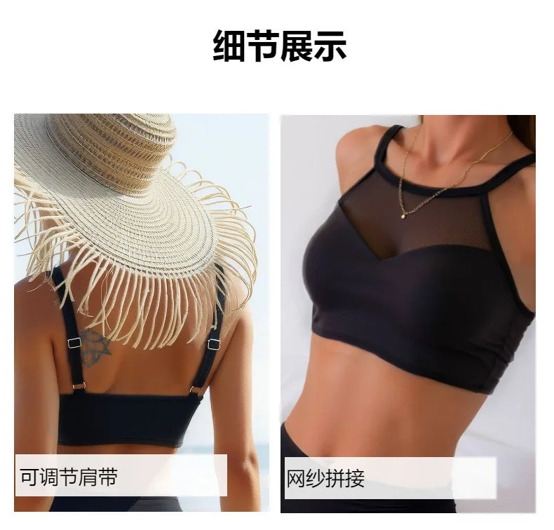 2026 Sexy Strappy Bikini High Waist Swimsuit Women Black Mesh Swimwear Female Bathers Bathing Swimming Suit Padded Beachwear