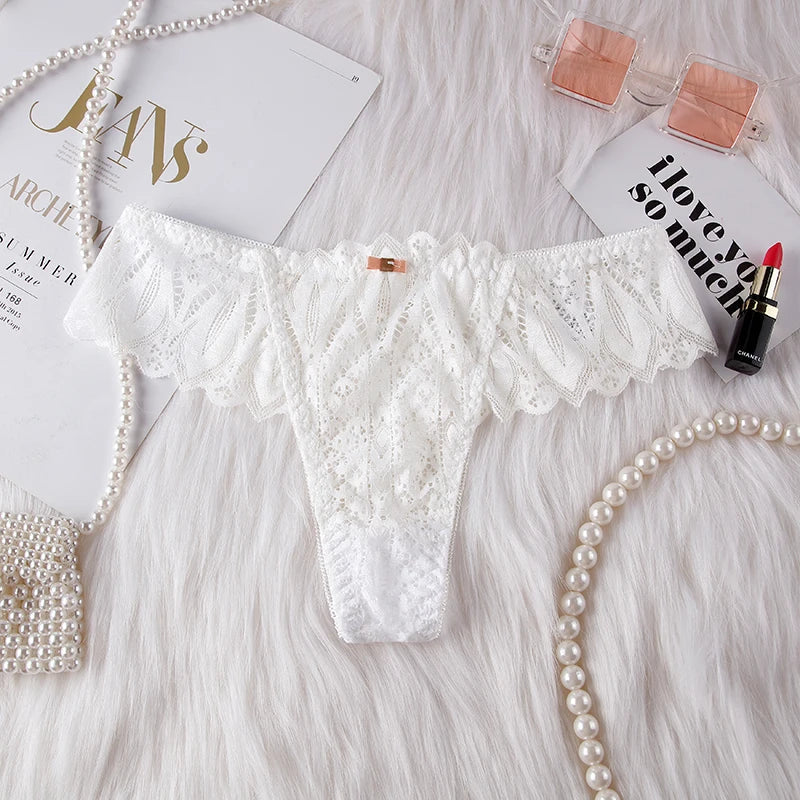 Hollow Out Lace Sexy Girls G String Panties Women Briefs Transparent Thong Thin Underwear Female Low Waist Lingerie Size S-XL