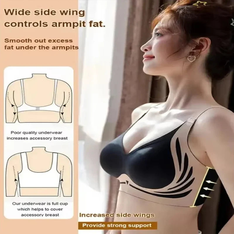 Powerful Push up Seamless Bra Women Gathered Up Wireless Bra Soft Full Coverage Support Adjustable Underwear Anti Sagging Bra