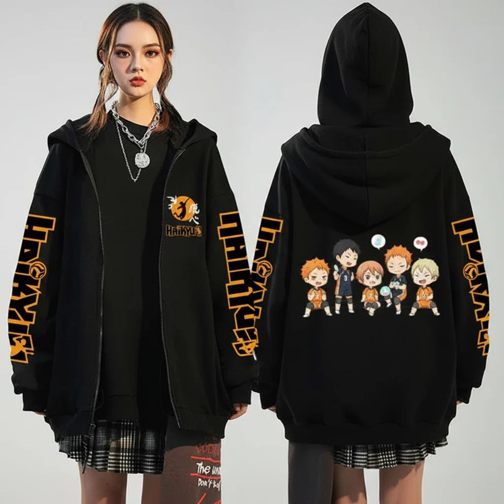 🏐 Haikyuu!! Karasuno High School Zip-Up Hoodie – Unisex Anime Streetwear