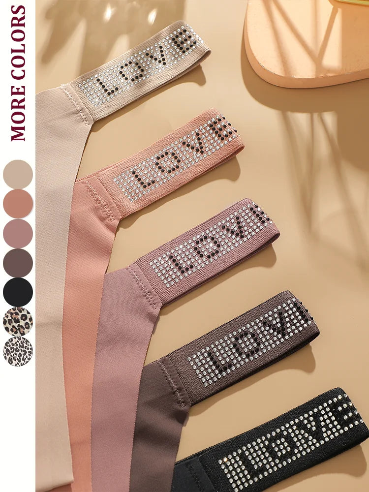 New Women's Smooth Low Waist Sexy Panties Women Thongs Rhinestones Letter Diamonds G-string Sports Thong Briefs T-back Shiny