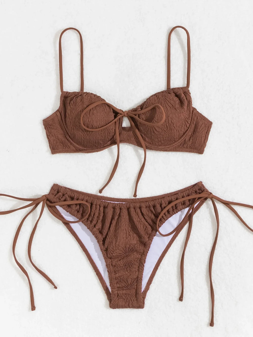 Sexy Coffee Bikini 2026 Women Front Tie Push Up Underwire Swimsuit Brazilian Cut Out Beach Bathing Suit Tie Side Thong Swimwear