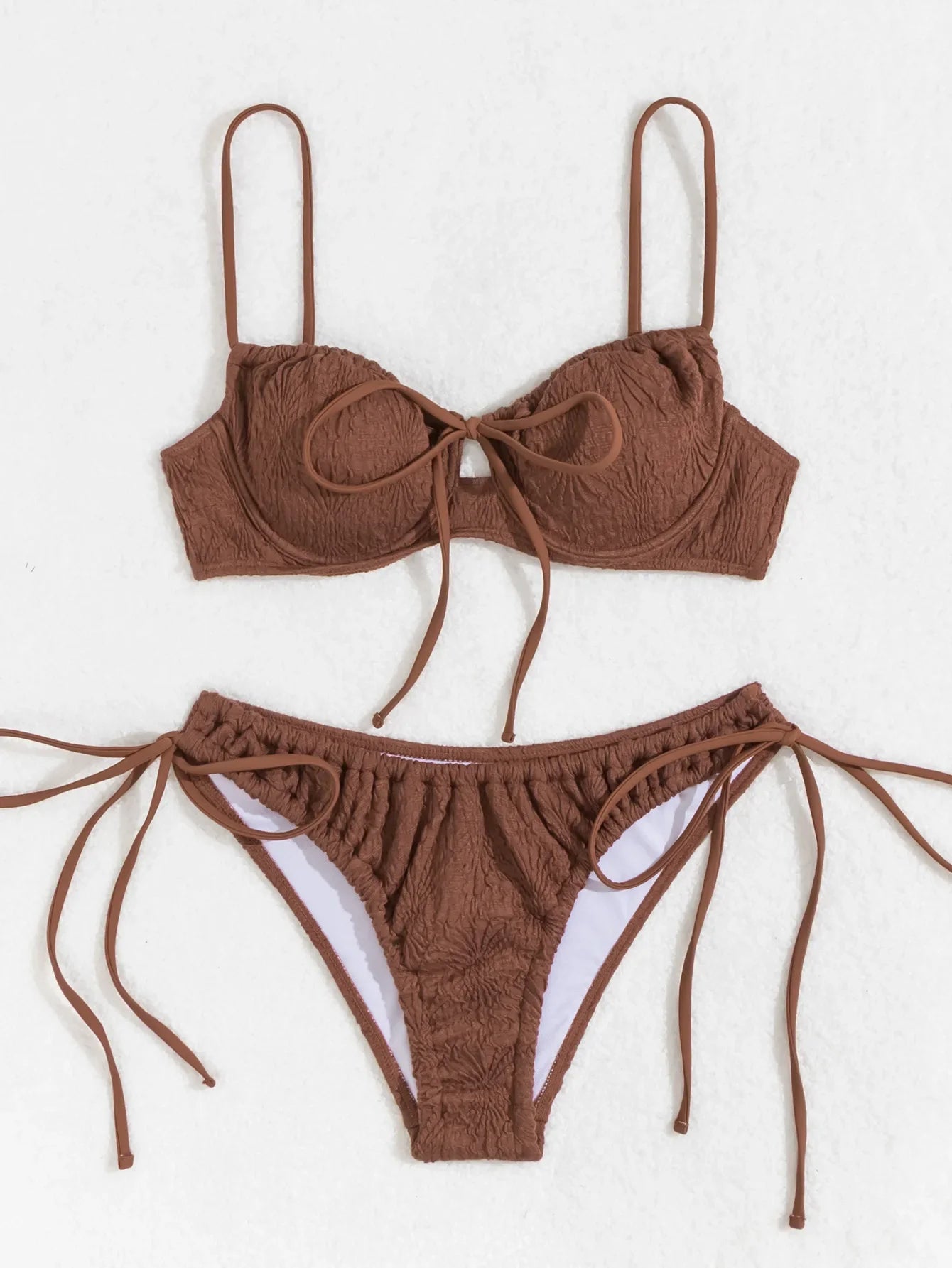 Sexy Coffee Bikini 2026 Women Front Tie Push Up Underwire Swimsuit Brazilian Cut Out Beach Bathing Suit Tie Side Thong Swimwear
