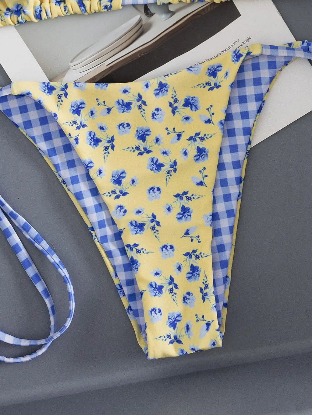 Sexy Yellow Floral Print Micro Bikini Swimwear Women 2026 Tie Strap Pleate Push Up Bra Bandage Thong Swimsuit Beach Bathing Suit