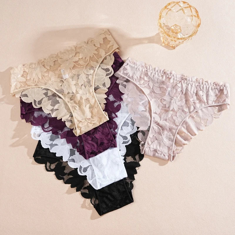 Sexy Floral Lace Underwire Bras Panties Sets Hollow Out See-Through Romantic Lingerie Underwear Sexy Women Panties S-XL