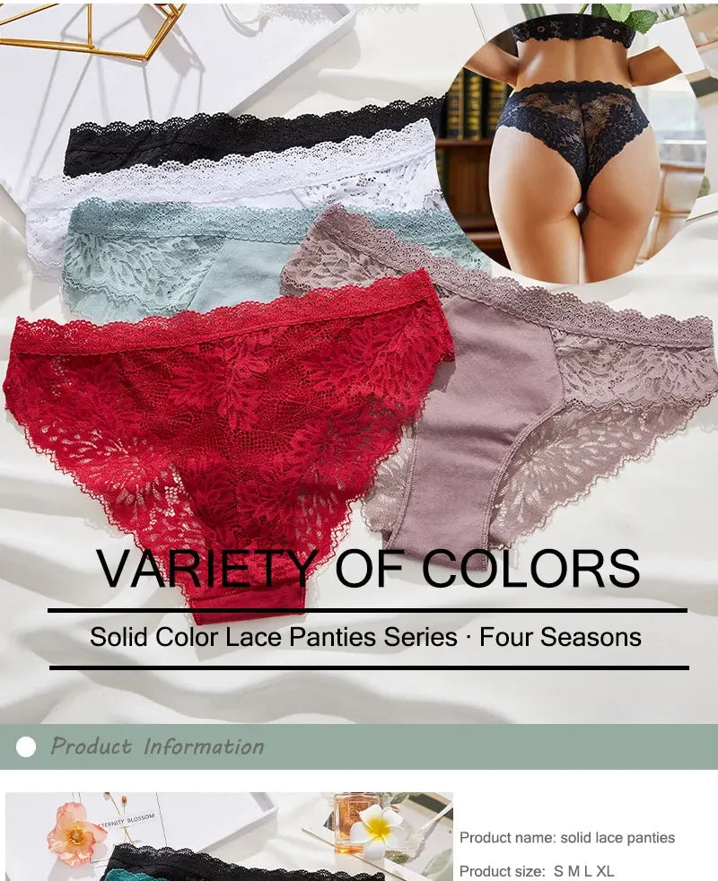 3Pcs/Set Seamless Lace Women Panties Transprant Hollow Out Low Waist Briefs Female Solid Soft Breathable Lingerie Underwear