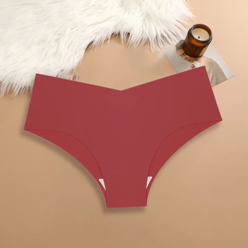 3PCS Women's Seamless Maillard Underwear Sexy V-Shaped Mid Waist Ice Silk Briefs 10 Soild Color Cozy Stretch Sexy Underpant S-XL