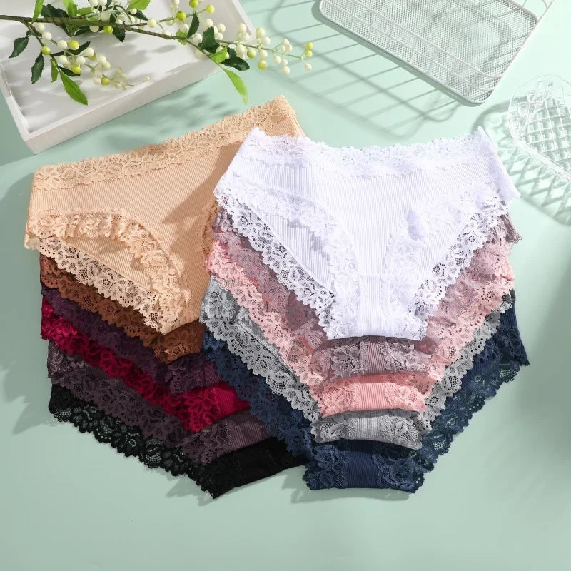 5PCS/Set Women Cotton Panties Sexy Lace Low Waist Briefs Stretch Comfortable Ladies Underwear Soft Breathable Intimate Lingerie