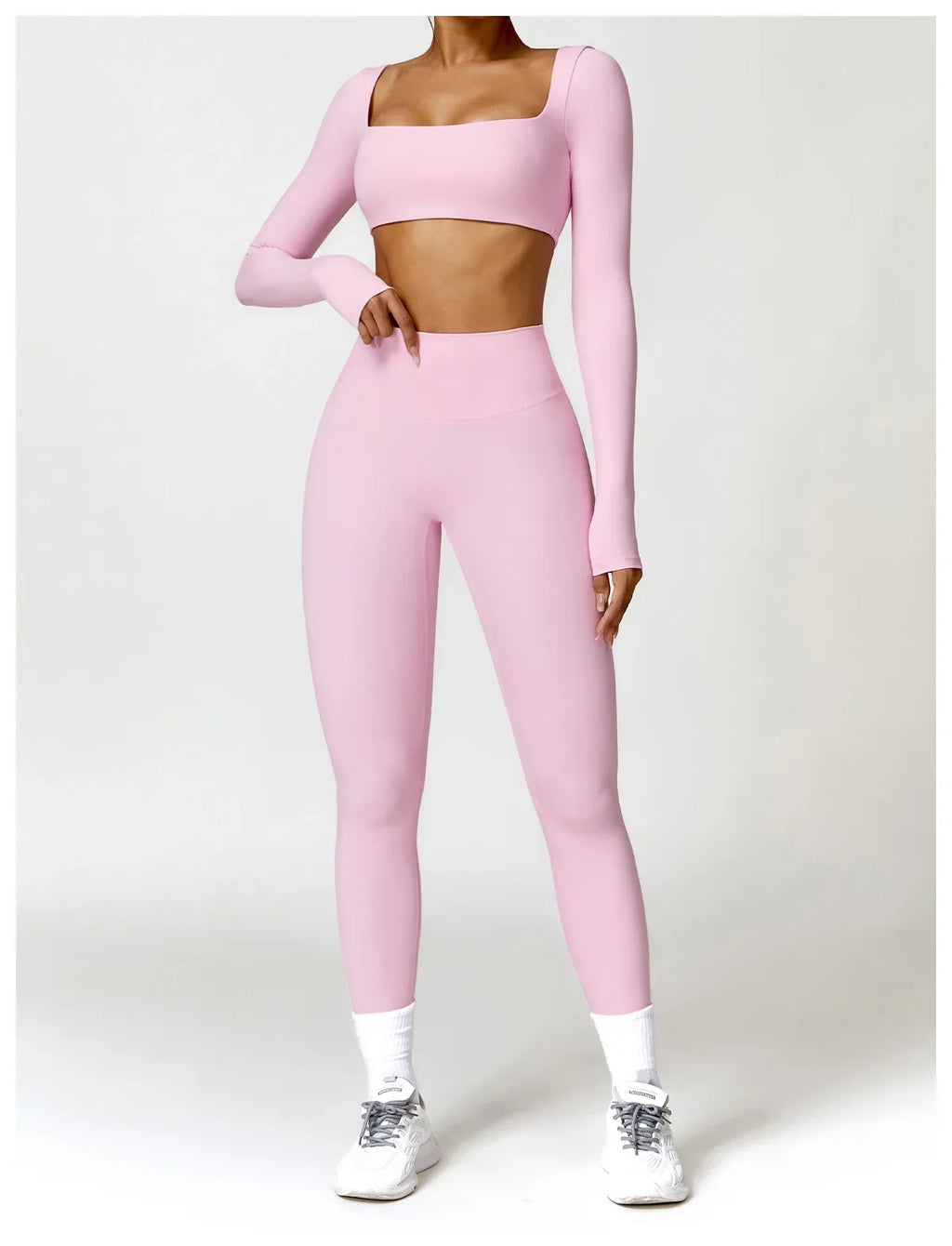 Hearuisavy Summer Casual Quick Dry Sportswear Women Square Neck Gym Top Women Fitness Sports Crop Top Long Sleeve Yoga Clothing