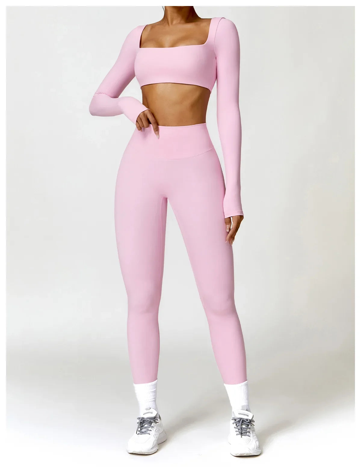 Hearuisavy Summer Casual Quick Dry Sportswear Women Square Neck Gym Top Women Fitness Sports Crop Top Long Sleeve Yoga Clothing