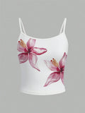 Women's Summer Floral Print Graphic Cami Top Casual Round Neck Slim fit Sleeveless Backless Crop Top Streetwear 2025