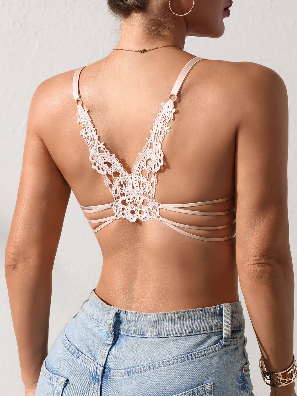 Women's Lace Butterfly Back Beauty Push up Sexy Bras Modern Trend Solid Color Front Buckle Bra for Woman