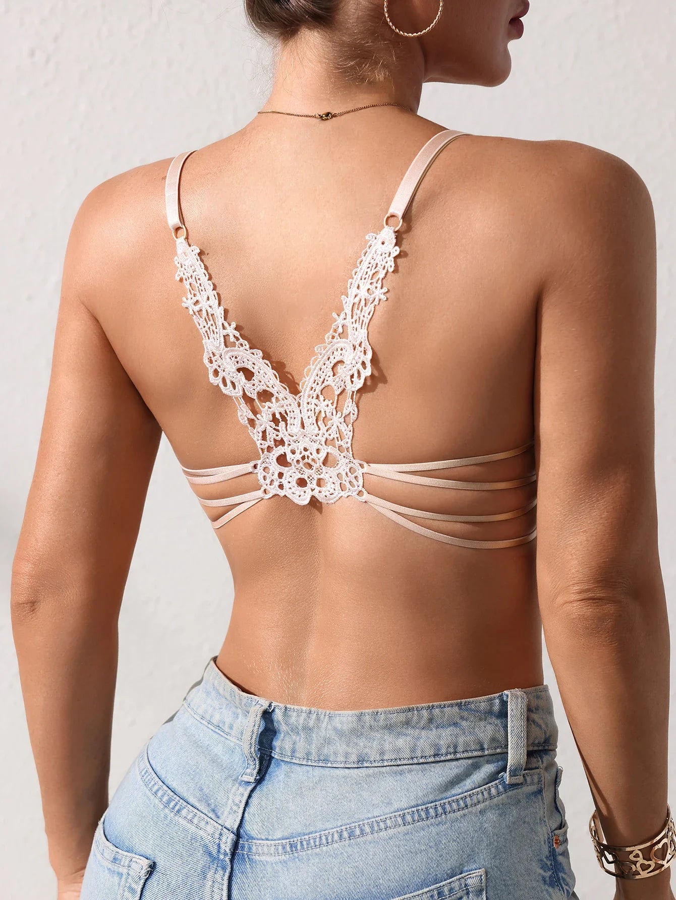 Women's Lace Butterfly Back Beauty Push up Sexy Bras Modern Trend Solid Color Front Buckle Bra for Woman
