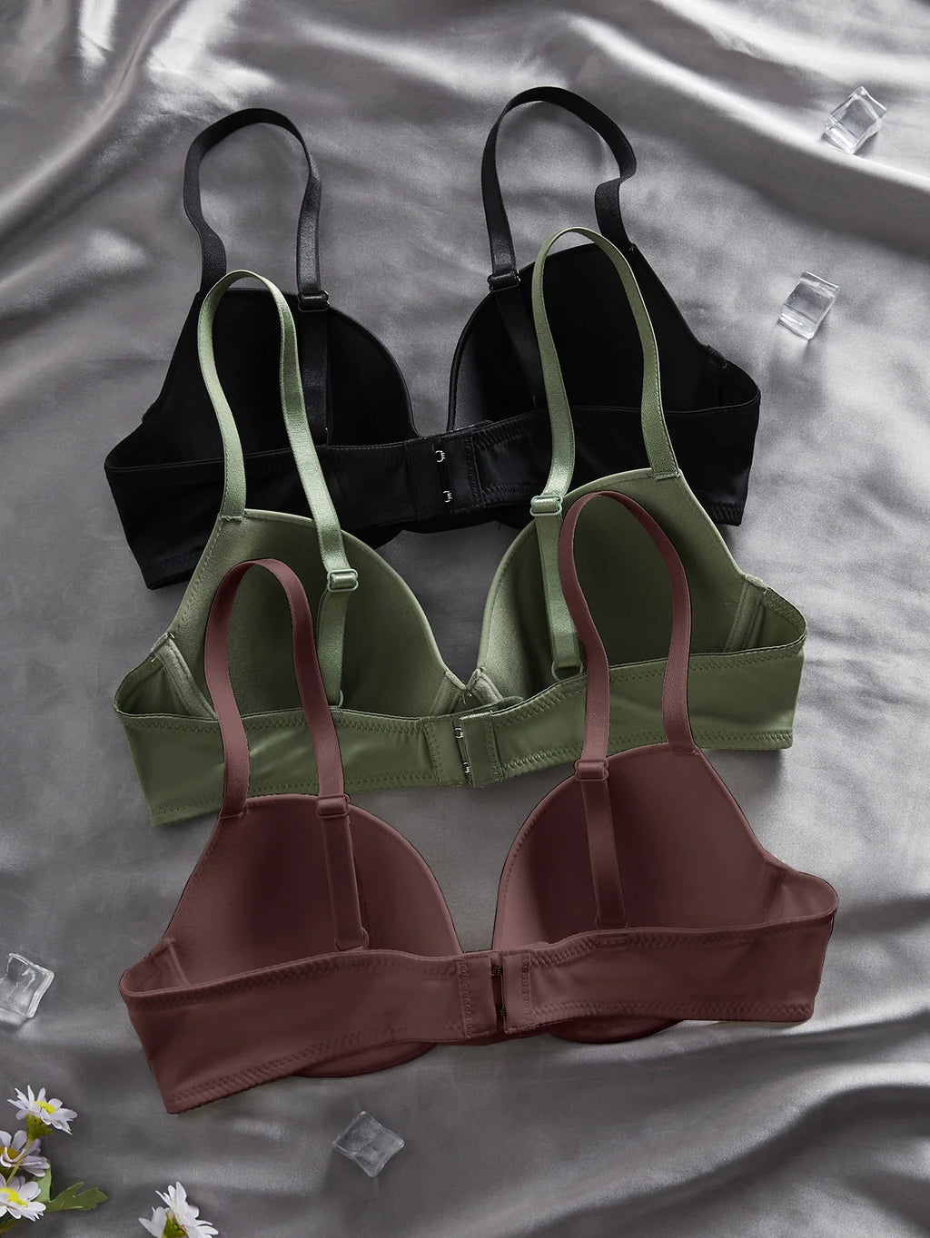3Pcs Solid Women's Underwear Set Everyday Push up Bra Basic Underwire Bras Supportive and Comfortable Unpadded Women's Bra