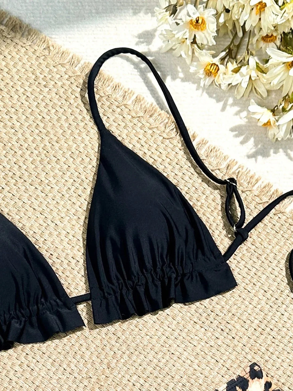 2026 New Triangle Black Bikini Set Sexy Leopard Swimwear Women Bikinis Floral Print Swimsuit Micro Thong Bandage Bathing Suits