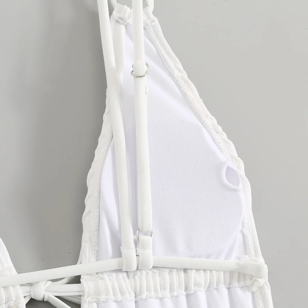 2026 New Deep V One Piece Black Swimsuit Halter Solid Color Women's Backless Bathing Suit Bandage White Swimwear For Female