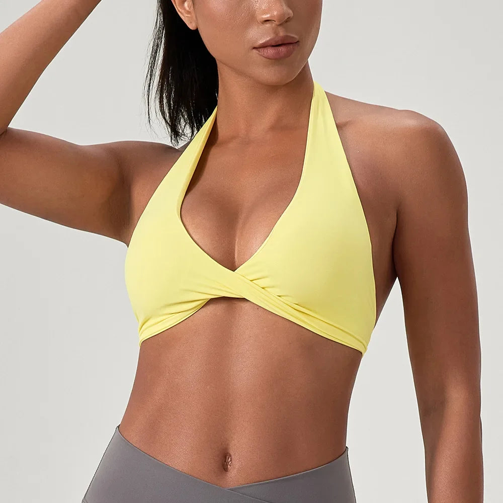 Women's Yoga Bra Halter Back Fitness Underwear Sexy Wire-Free Sports Vest Comfortable Breathable Bra
