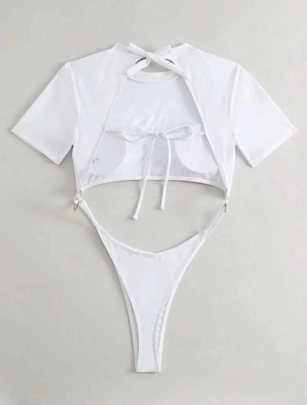 Bikini Women Swimsuit 2024 Blue Short Sleeve Hollow Out Thong Monokini Brazilian Beach Bathing Suit Push Up One Piece Swimwear