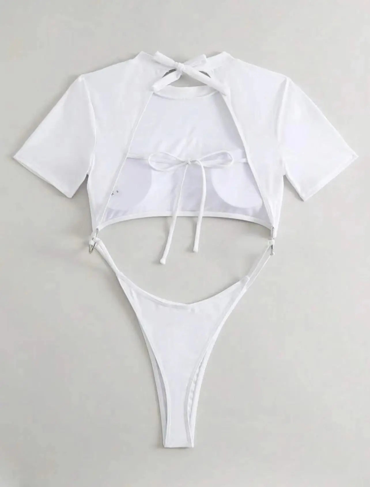 Bikini Women Swimsuit 2024 Blue Short Sleeve Hollow Out Thong Monokini Brazilian Beach Bathing Suit Push Up One Piece Swimwear