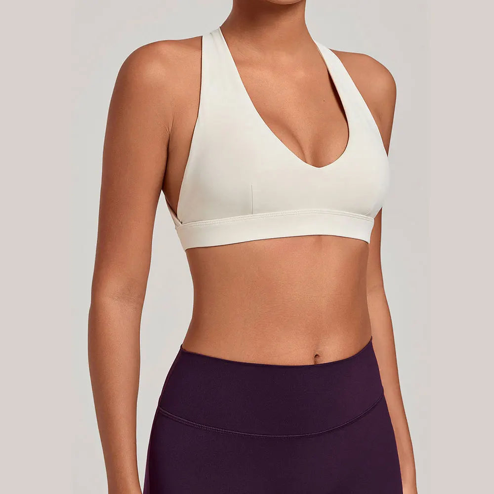Sports Bra Gathered Neck Hanging Style Backless Tight Yoga Bra Women's Top Fitness Outdoorsports Pilates Training Gym Workout