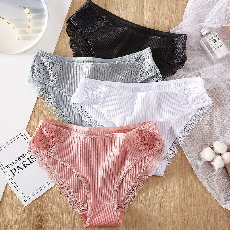 New 3Pcs/set Women's Cotton Panties M-2XL Women Patchwork Lace Underwear Sexy Low Waist Briefs Ladies Comfortable Underpants
