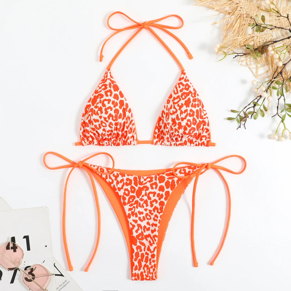 Sexy Micro Bikini 2025 Women Pink Leopard Print Neon Double Side Push Up Swimsuit Brazilian Beach Bathing Suit Thong Swimwear