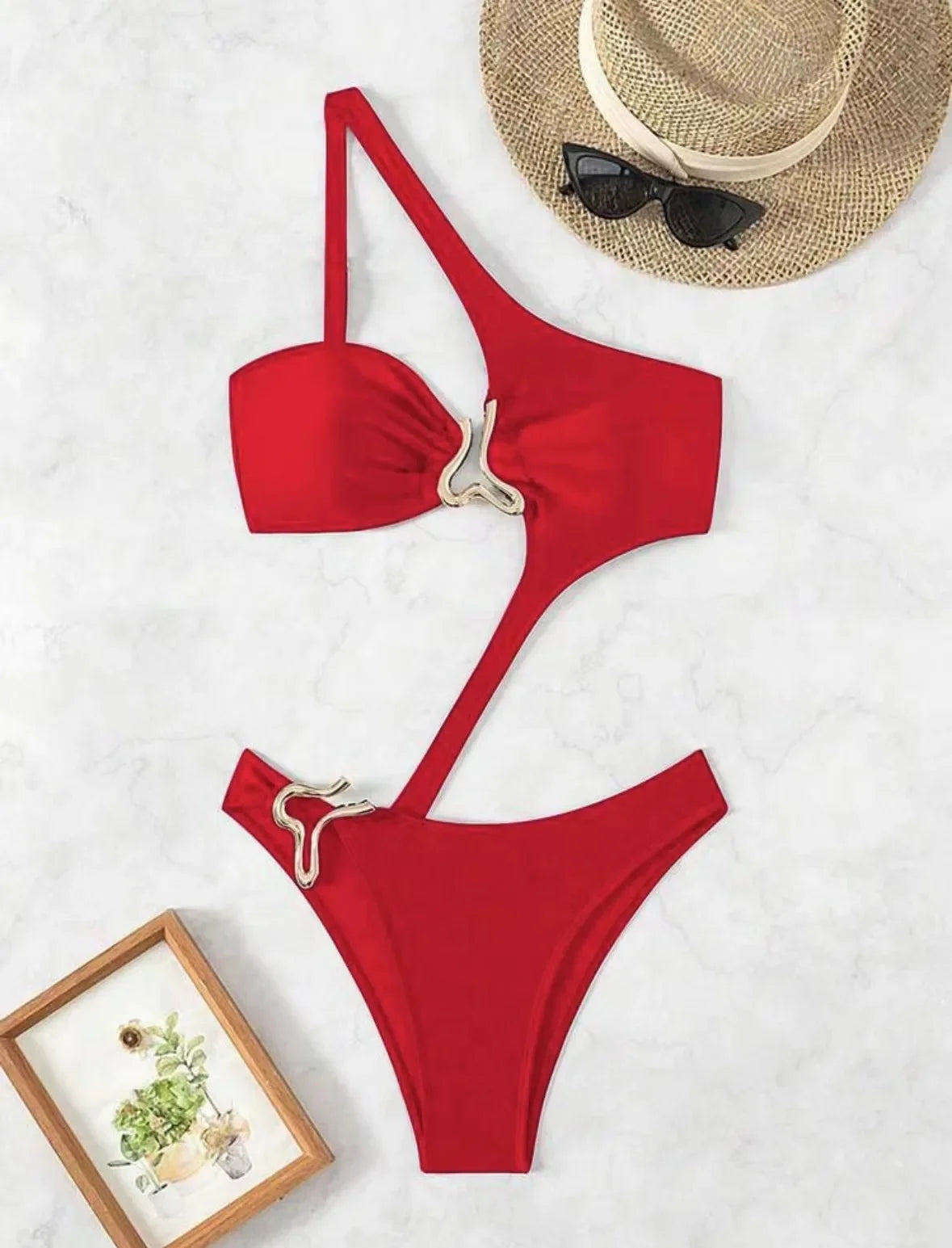 2026 Women's Sexy Black Cut-Out Bikini One Shoulder Metal Designer Backless Thong One-Piece Swimsuit Summer Swimsuit бикини