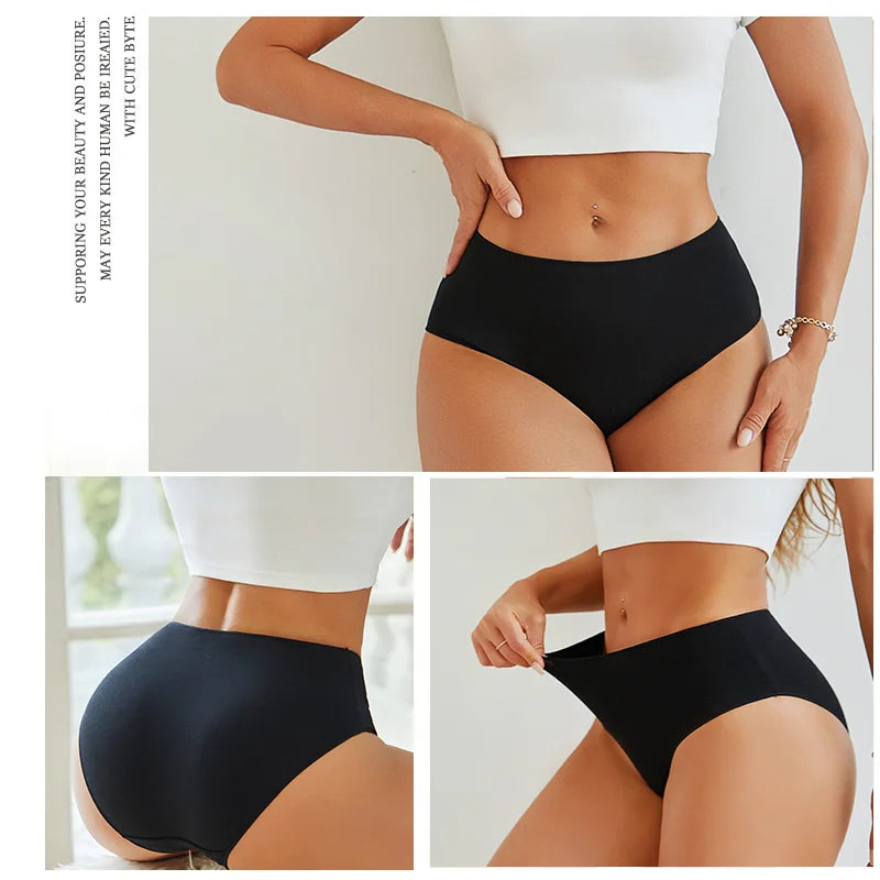 4Pcs Women's Seamless Cotton Briefs Women Plus SizePanties Solid Color Breathable Underwear Female Low Waist Soft Lingerie S-XXL
