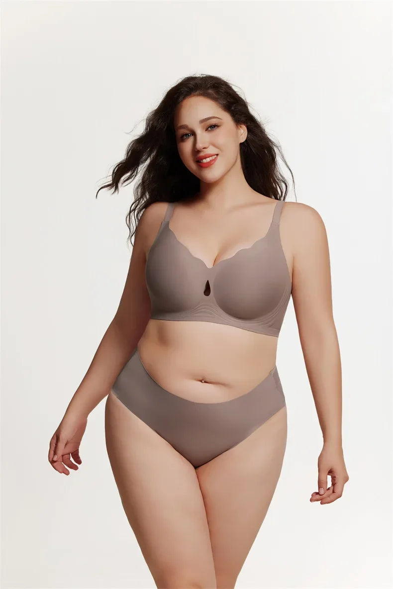 Wireless Comfortable Bra Large Cup Seamless Anti-Sagging Back Smoothing Underwear Soft Women's Hollowed-Out Full Cover Bras