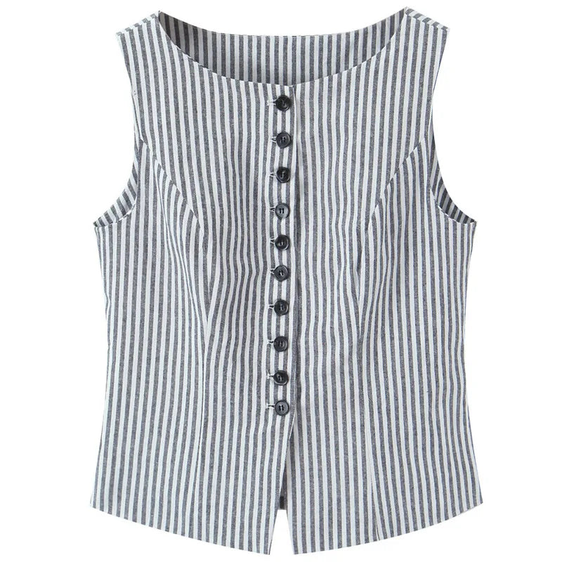 New French Striped Old Money Style Waist-Slimming Sleeveless Vest Top Small Tank Top For Woman Charming Casual Elegant BXUR