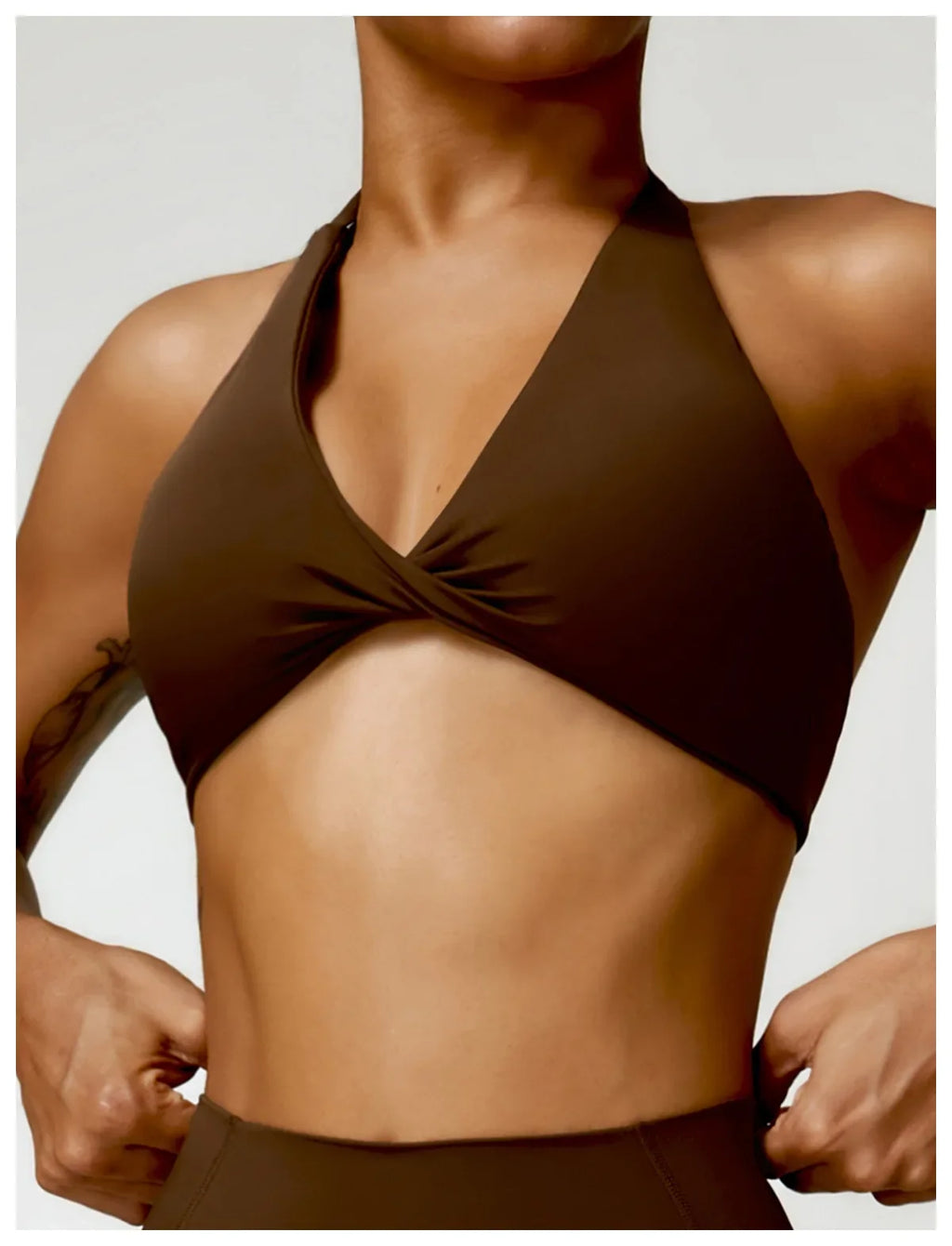 Women's Nylon Sports Bra Halter Sports Underwear Front Twist Naked Feel Sexy Yoga Gym Push Up Workout Padded Bralette Bathsuit