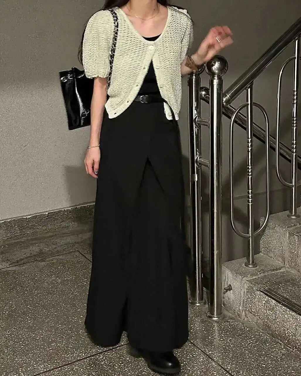 Loose Knee-Length A-Line Skirt Versatile Minimalist Design Commute High Waist Midi Pure Color Polyester Fiber Skirt WDM4