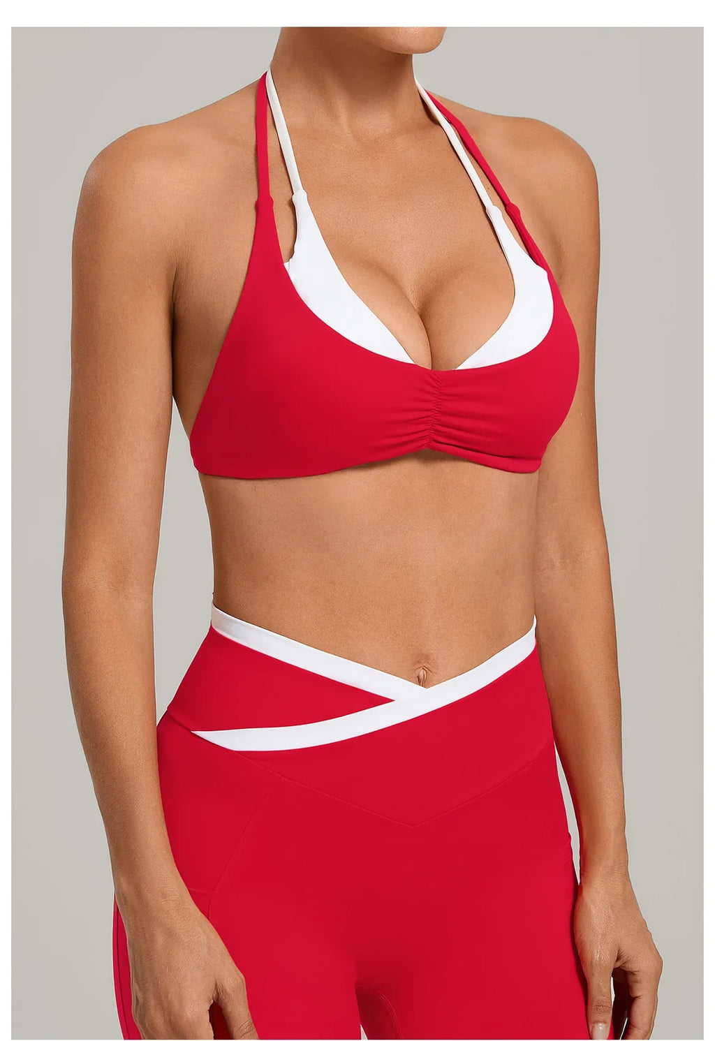 Women's Gym Workout Two-color Yoga Sports Bras Halter Neck Open Back Design Sports Tank Top Running Fitness Built-in Bra Cups