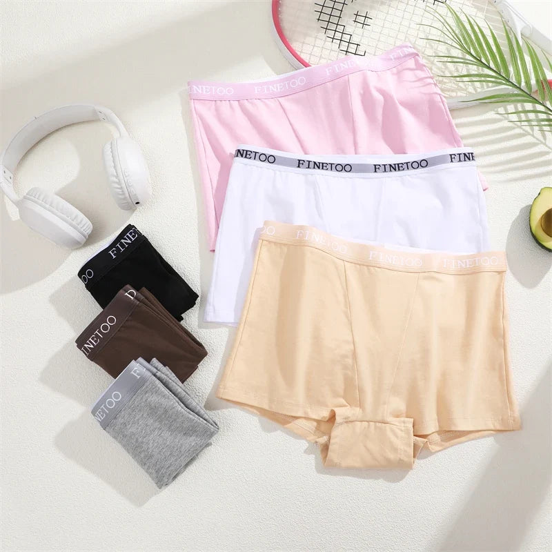 Finetoo Women's Panties Cotton Seamless Sports Boxers Underwear Female Solid Color Briefs Cozy Lingerie Intimate Underpant S-XXL