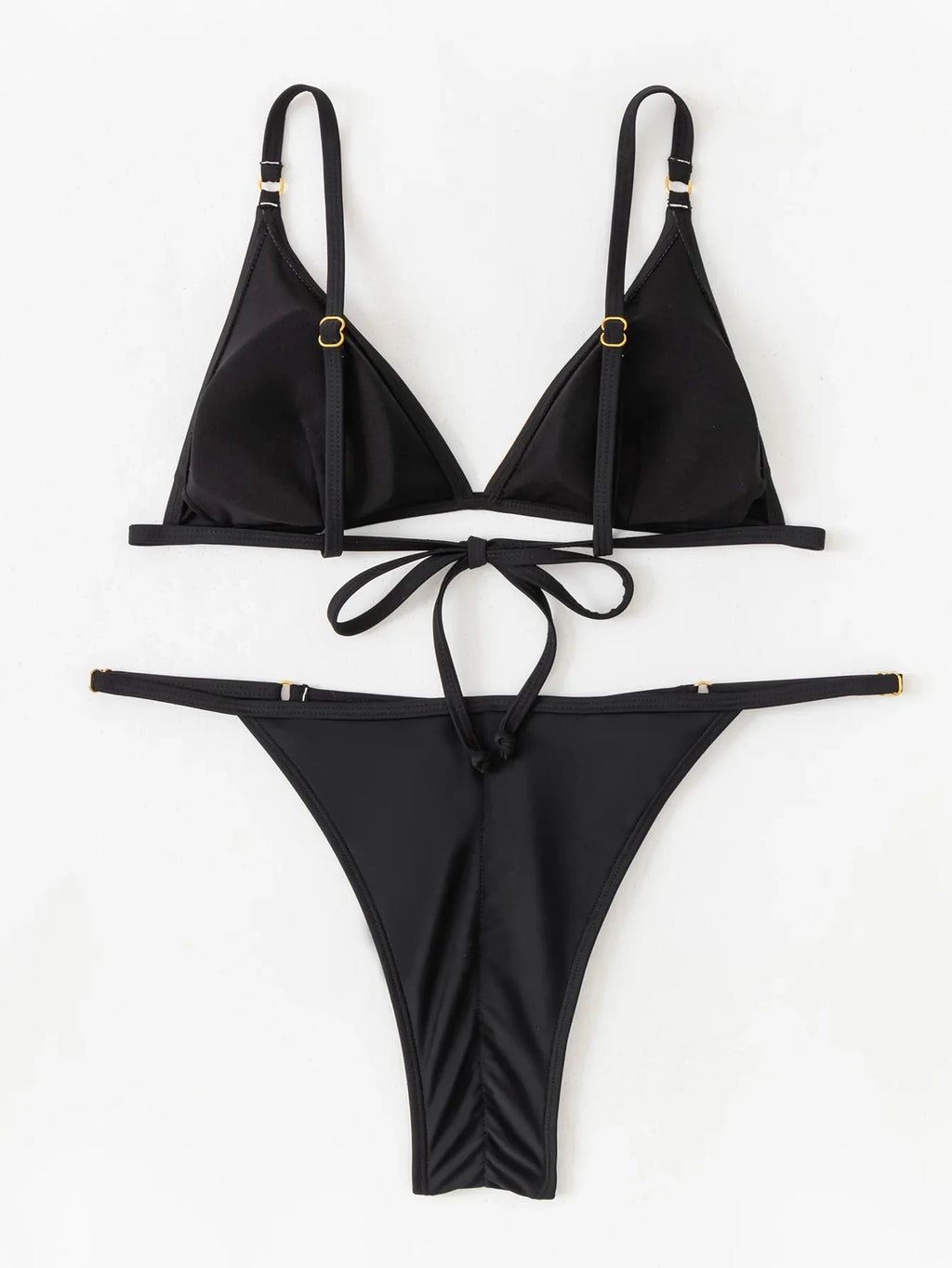 2026 New Sexy Women's Split Bikini Solid Color Holiday Beach Monochrome Swimsuit Black Swimwear White Lace-up Bikini Set