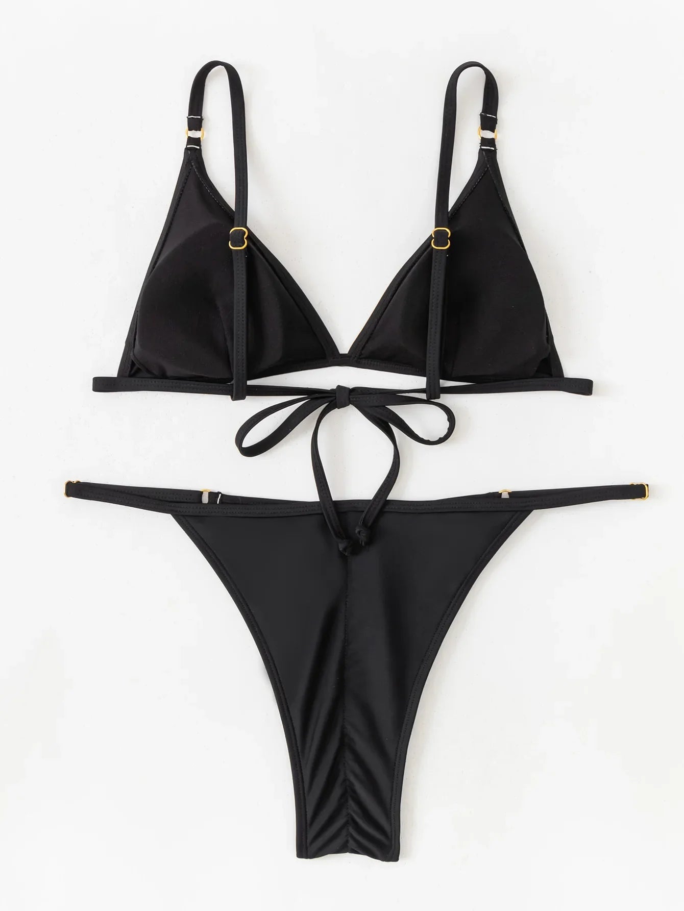 2026 New Sexy Women's Split Bikini Solid Color Holiday Beach Monochrome Swimsuit Black Swimwear White Lace-up Bikini Set