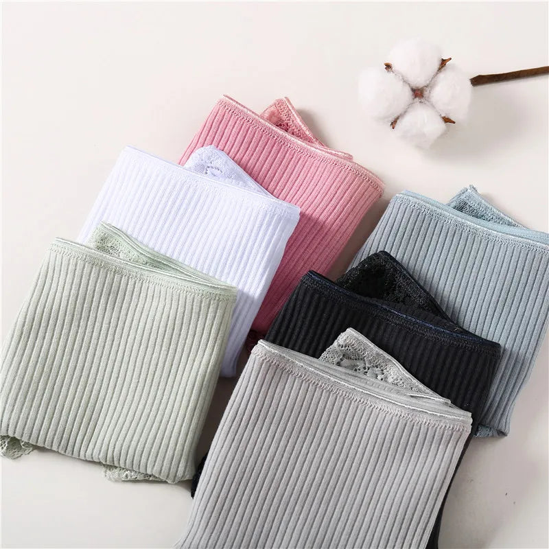 3Pcs/set Women's Cotton Panties M-2XL Trendy Patchwork Lace Underwear Female Low Waist Briefs Ladies Comfortable Underpants 2023