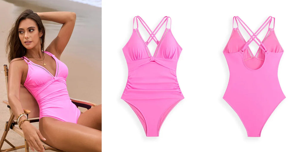 Sexy Yellow Swimwear Women 2025 Deep V Neck Slimming Pleate Tummy Control One Piece Swimsuit Beach Bathing Suit Holiday Monokini