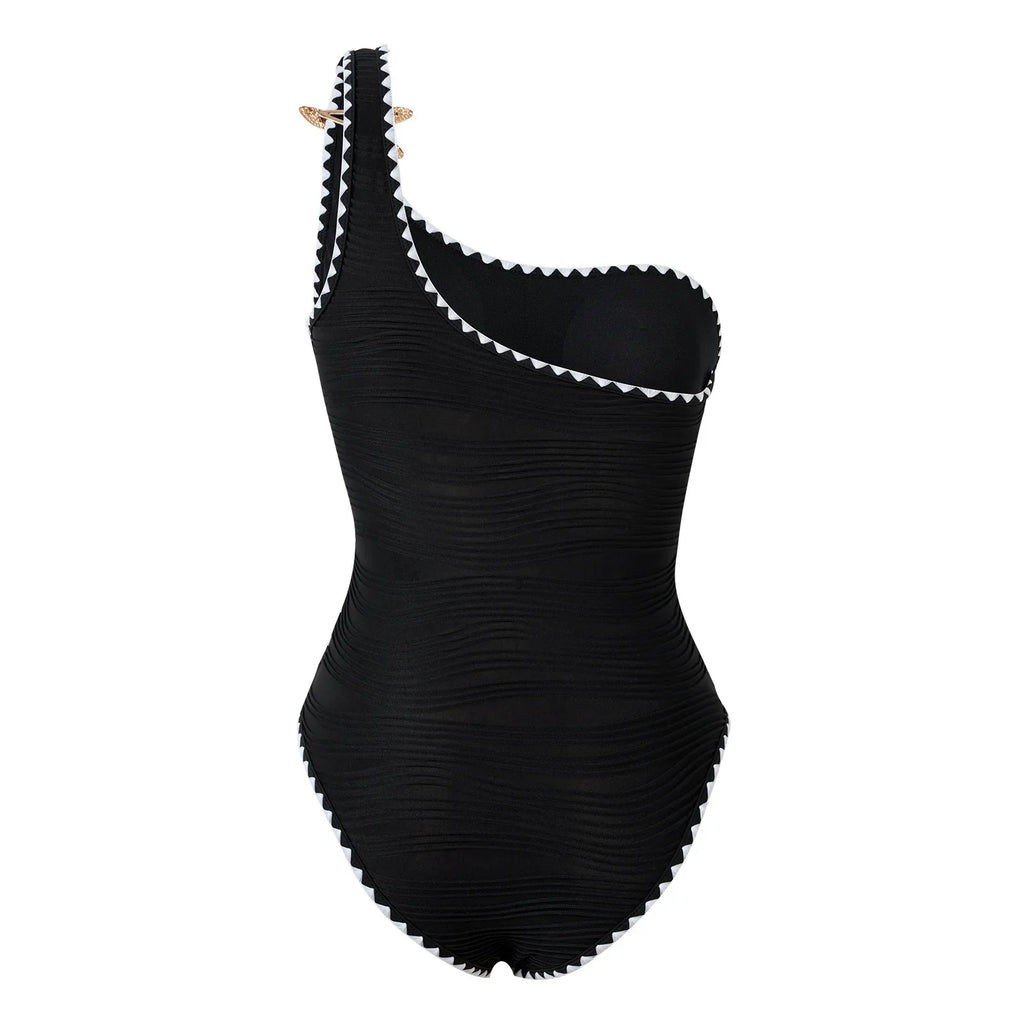 Women's One Piece Swimsuti Sexy Black Metal Starfish Ornament Tummy Control Swimwear 2025 Summer Bathing Suit Holiday Monokini
