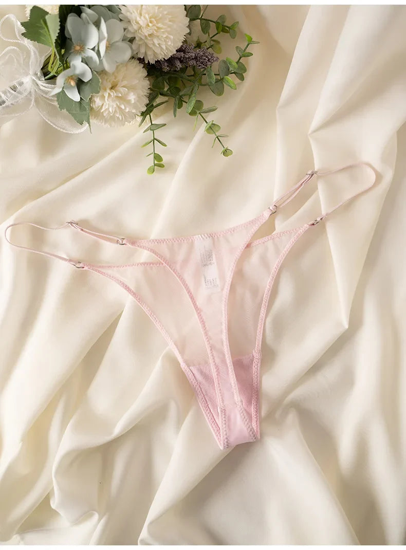 Lace Mesh Women Briefs Sexy Thong Transparent Panties Underwear Low Waist Girls G String Seamless Lingerie Fitness T Back
