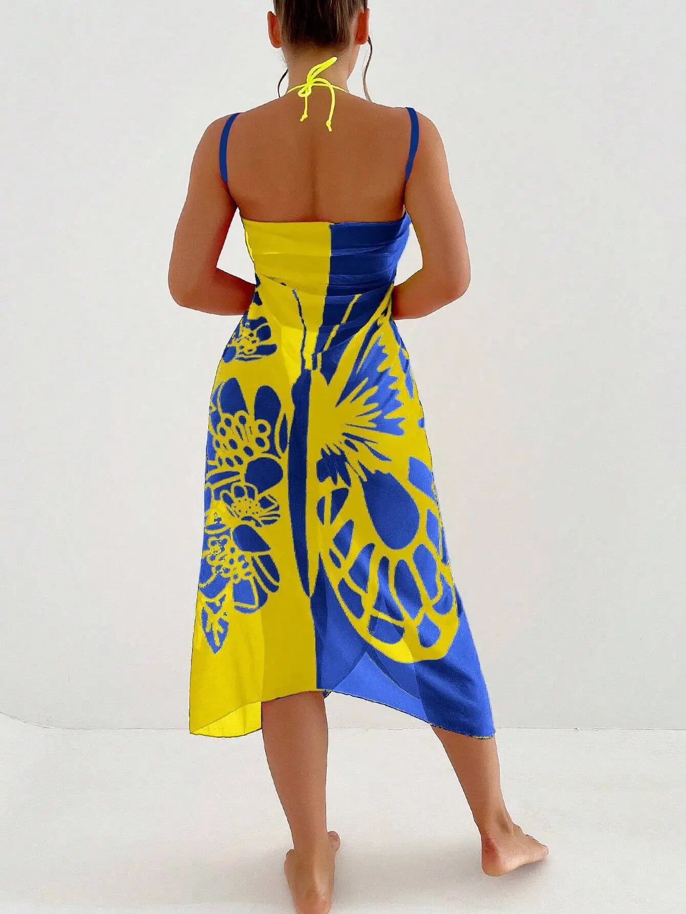 Sexy Butterfly Print Cover Up 2026 Women Black Patchwork Mesh Dress Tunic Bikini Lady Elegant Bath Sarong Wrap Skirt Beachwear