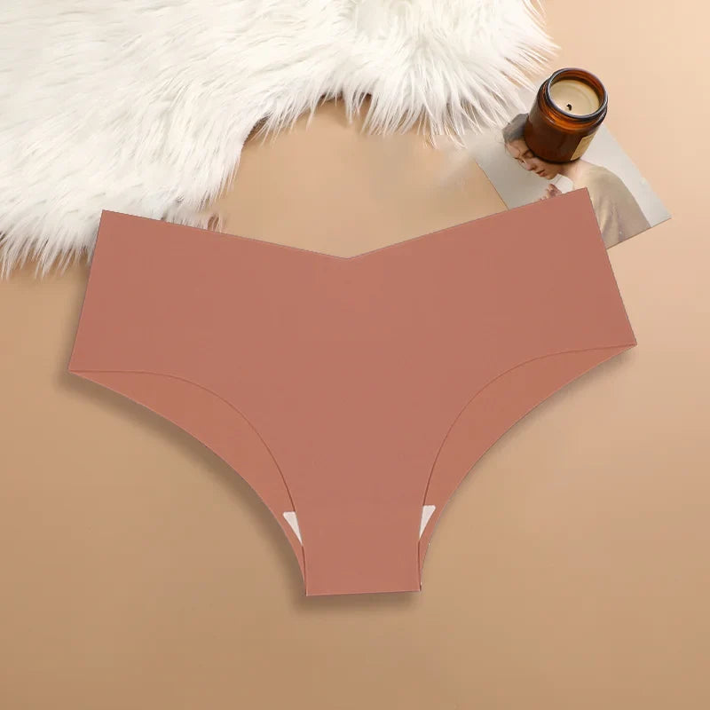 3PCS Women's Seamless Maillard Underwear Sexy V-Shaped Mid Waist Ice Silk Briefs 10 Soild Color Cozy Stretch Sexy Underpant S-XL