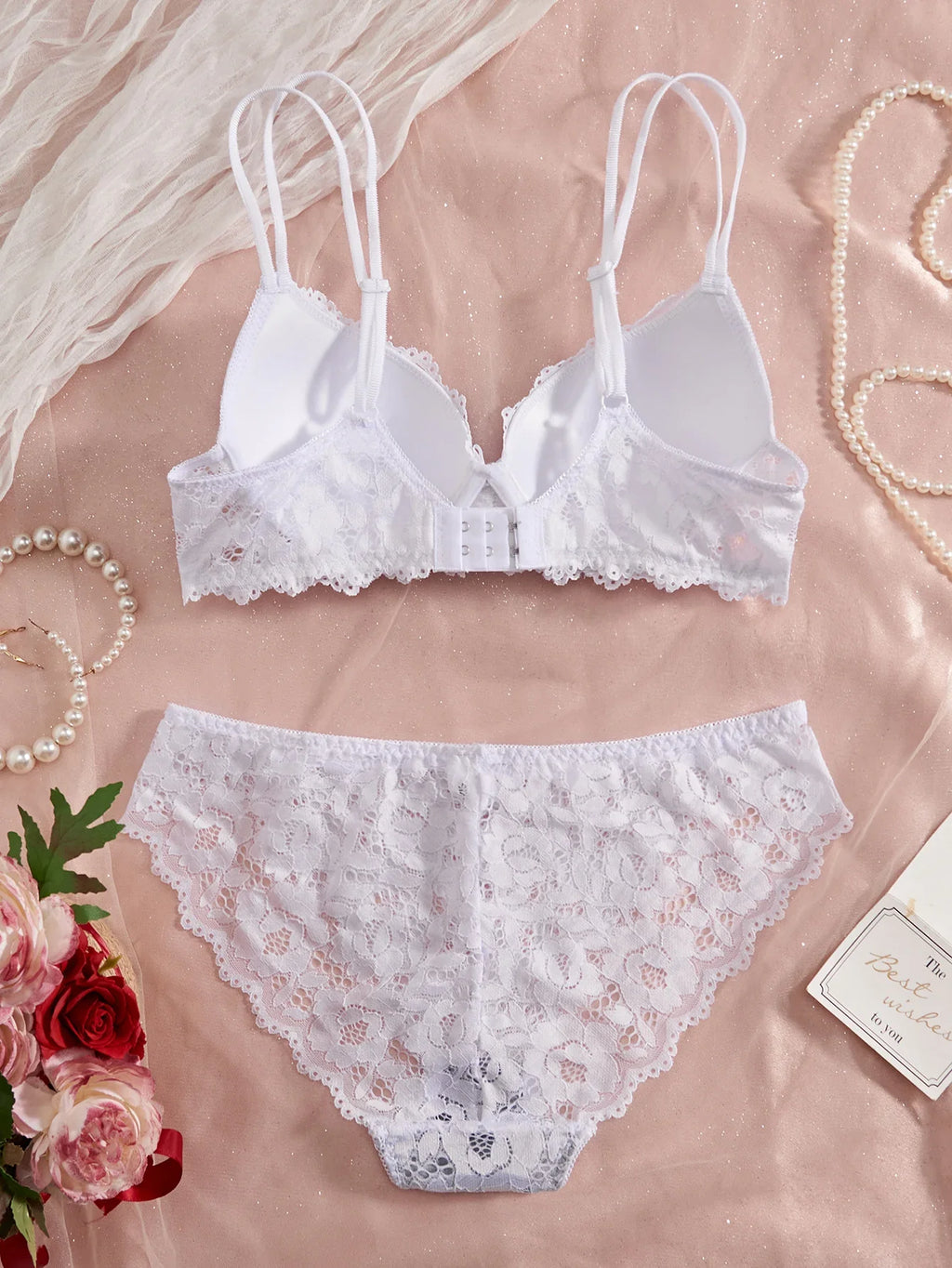 6-Piece Set Women's Bra and Panties Set Sexy Patterned Lace Patchwork No Lining Comfortable Fitting Women's Push-Up Bra Women's Underwear Set