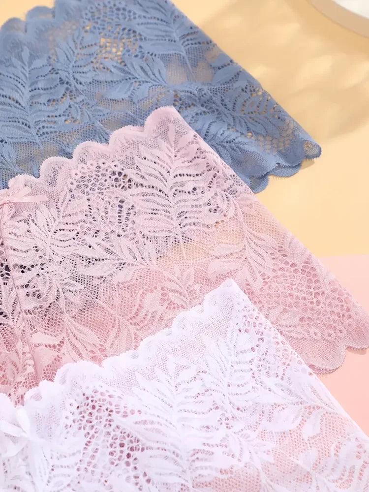 6PCS Women Lace Boxers Briefs Sexy Seamless Breathable Low Waist Female Underwear Solid Color Intimates High Elastic Lingerie