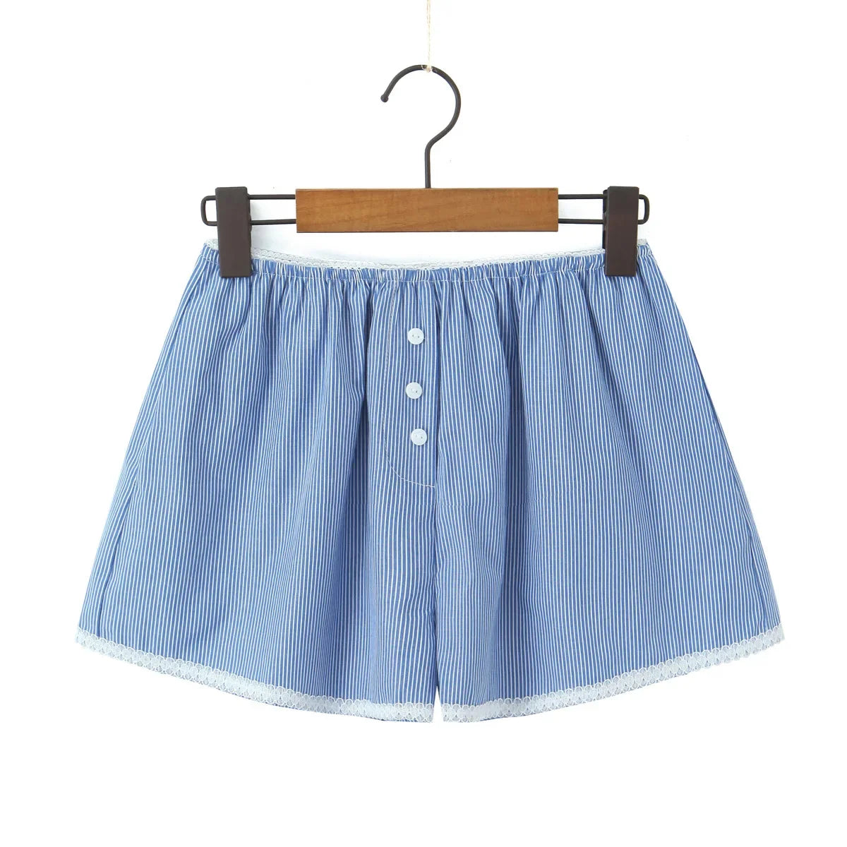 New French Style Lazy Loose Home Casual Button Lace Stripe Shorts For Woman Casual Elegant Fashion Style Pure Desire Casual QRCF