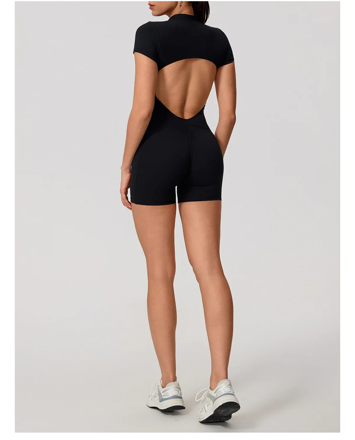 Hearuisavy Summer Women's Short Sleeved Sports Overalls Running Yoga Jumpsuit High Stretch Push Up Fitness Bodysuit With Zipper